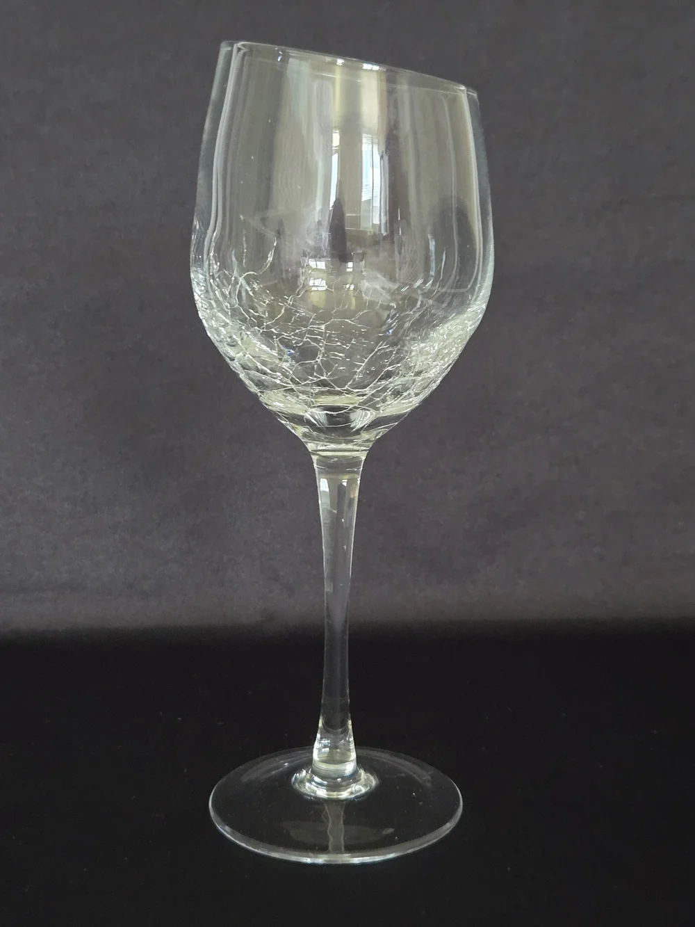 RARE Pier 1 Angled Crackle Glass 7pc Hostess Set - Carafe & 6 Hand-Blown Goblets